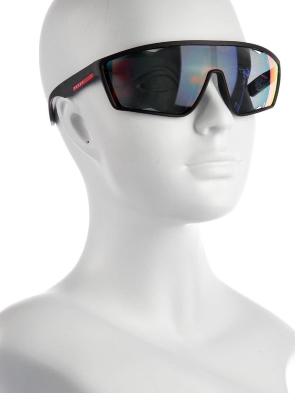 Prada Black Wraparound Sunglasses with Mirrored Multi-Color Lenses
